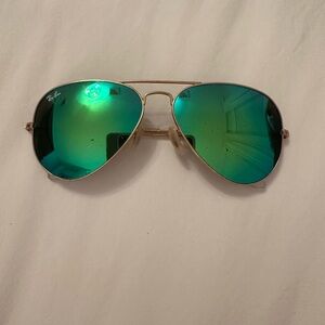 Ray Ban Green Reflective Aviator Sunglasses
